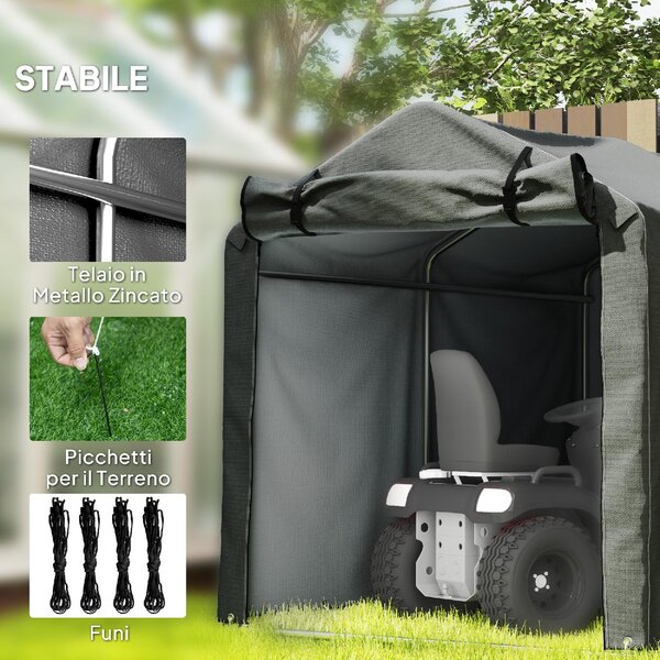 VivaGarden Gazebo da Giardino Tenda Garage Moto Bici 2,2x1,57 mt in Acciaio/Tessuto Protezione raggi UV Chiuso con Porta Avvolgibile colore Grigio 