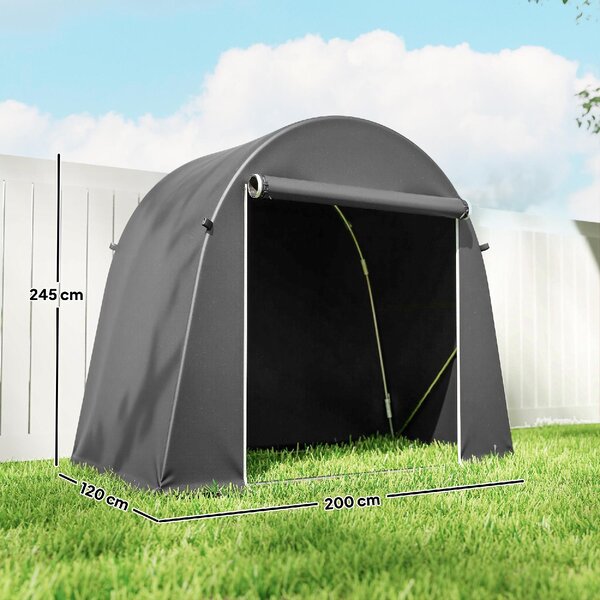 VivaGarden Gazebo da Giardino Tenda Garage Moto Bici 2,4x1,2 mt in Metallo/Tessuto Chiuso con Porta Avvolgibile colore Grigio Scuro