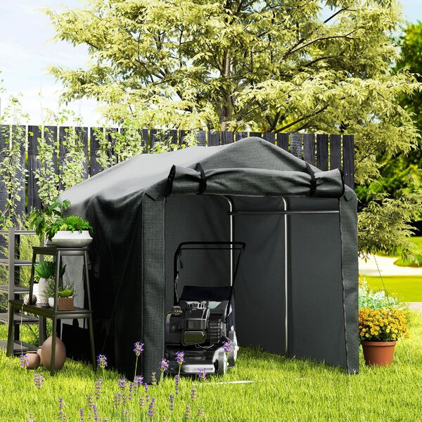 VivaGarden Gazebo da Giardino Tenda Garage Moto Bici 2,2x1,57 mt in Acciaio/Tessuto Protezione raggi UV Chiuso con Porta Avvolgibile colore Grigio 