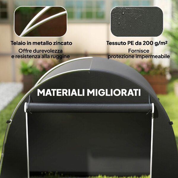 VivaGarden Gazebo da Giardino Tenda Garage Moto Bici 2,4x1,2 mt in Metallo/Tessuto Chiuso con Porta Avvolgibile colore Grigio Scuro