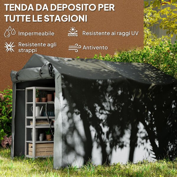VivaGarden Gazebo da Giardino Tenda Garage Moto Bici 2,2x1,57 mt in Acciaio/Tessuto Protezione raggi UV Chiuso con Porta Avvolgibile colore Grigio 