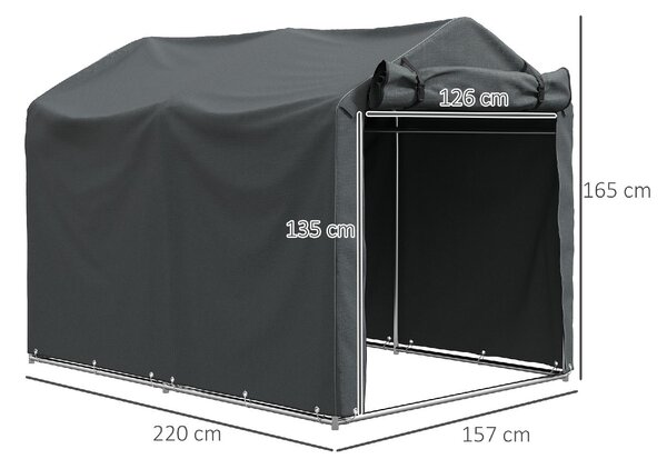 VivaGarden Gazebo da Giardino Tenda Garage Moto Bici 2,2x1,57 mt in Acciaio/Tessuto Protezione raggi UV Chiuso con Porta Avvolgibile colore Grigio 