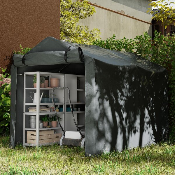 VivaGarden Gazebo da Giardino Tenda Garage Moto Bici 2,2x1,57 mt in Acciaio/Tessuto Protezione raggi UV Chiuso con Porta Avvolgibile colore Grigio 