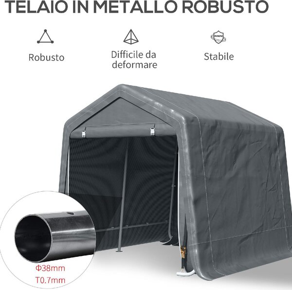 VivaGarden Gazebo da Giardino Tenda Garage Moto Bici 2,4x2 mt in Metallo/Tessuto Chiuso con Porta Avvolgibile colore Grigio Scuro
