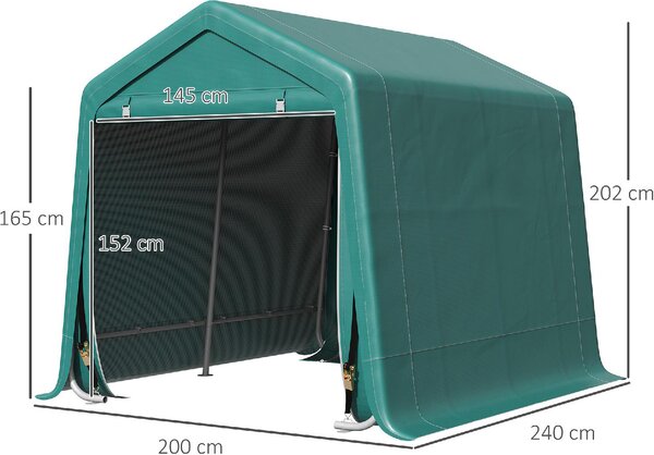 VivaGarden Gazebo da Giardino Tenda Garage Moto Bici 2,4x2 mt in Metallo/Tessuto Chiuso con Porta Avvolgibile colore Verde