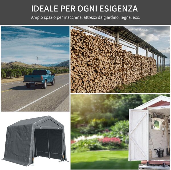 VivaGarden Gazebo da Giardino Tenda Garage Moto Bici 2,4x2 mt in Metallo/Tessuto Chiuso con Porta Avvolgibile colore Grigio Scuro