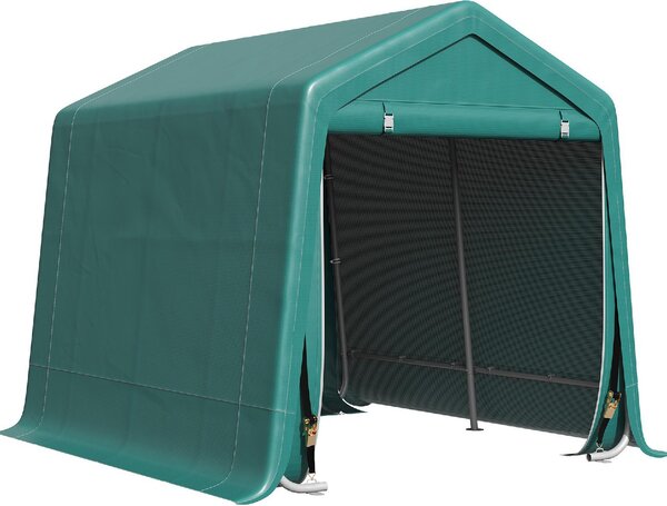 VivaGarden Gazebo da Giardino Tenda Garage Moto Bici 2,4x2 mt in Metallo/Tessuto Chiuso con Porta Avvolgibile colore Verde