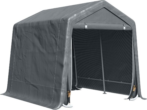 VivaGarden Gazebo da Giardino Tenda Garage Moto Bici 2,4x2 mt in Metallo/Tessuto Chiuso con Porta Avvolgibile colore Grigio Scuro