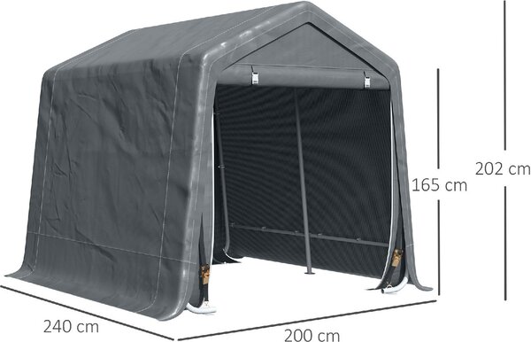 VivaGarden Gazebo da Giardino Tenda Garage Moto Bici 2,4x2 mt in Metallo/Tessuto Chiuso con Porta Avvolgibile colore Grigio Scuro