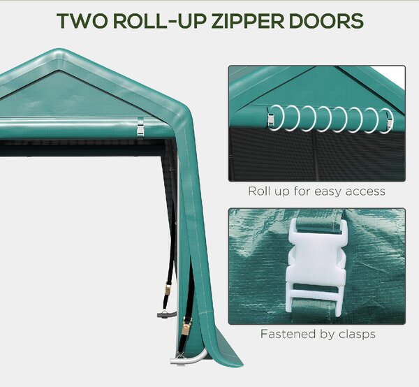 VivaGarden Gazebo da Giardino Tenda Garage Moto Bici 2,4x2 mt in Metallo/Tessuto Chiuso con Porta Avvolgibile colore Verde