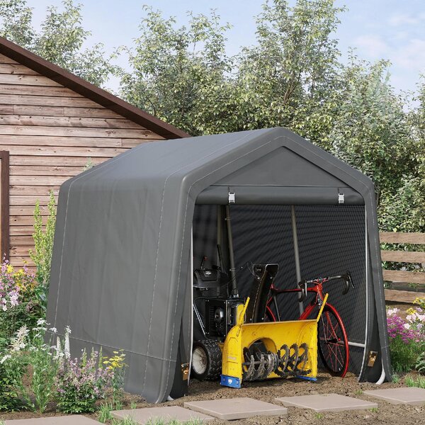 VivaGarden Gazebo da Giardino Tenda Garage Moto Bici 2,4x2 mt in Metallo/Tessuto Chiuso con Porta Avvolgibile colore Grigio Scuro