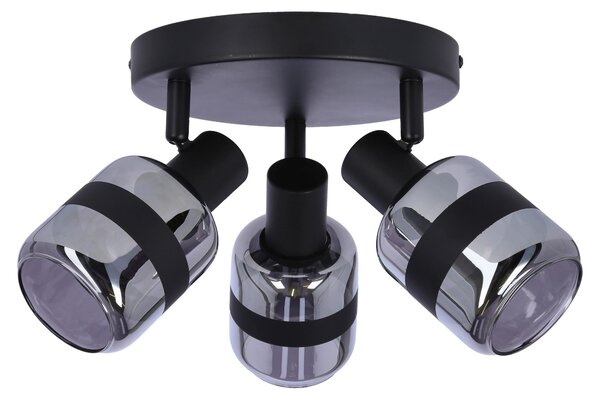 Faretto da soffitto YUKI - 3xE14, 15W, nero / vetro fumé
