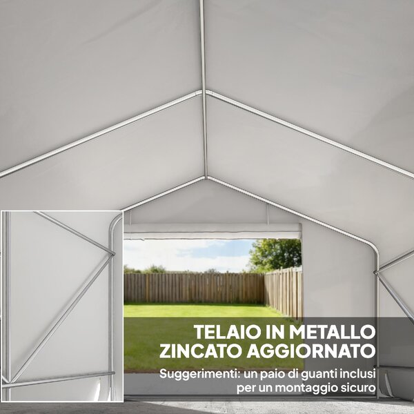 VivaGarden Gazebo da Giardino Tenda Garage Moto Bici 3x3 mt in Metallo/Tessuto Chiuso con Porta Avvolgibile colore Bianco