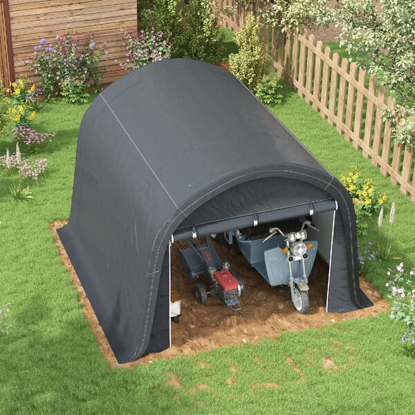 VivaGarden Gazebo da Giardino Tenda Garage Moto Bici 3x3 mt in Acciaio/Tessuto Chiuso con Porta Avvolgibile colore Grigio