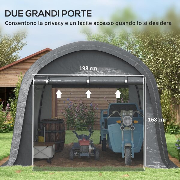 VivaGarden Gazebo da Giardino Tenda Garage Moto Bici 3x3 mt in Acciaio/Tessuto Chiuso con Porta Avvolgibile colore Grigio