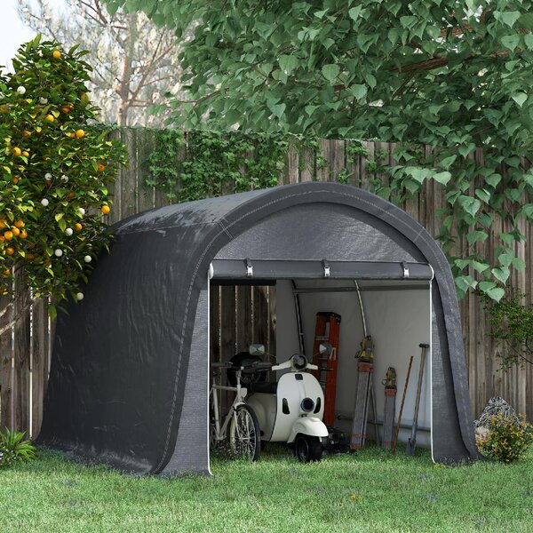 VivaGarden Gazebo da Giardino Tenda Garage Moto Bici 3x3 mt in Acciaio/Tessuto Chiuso con Porta Avvolgibile colore Grigio