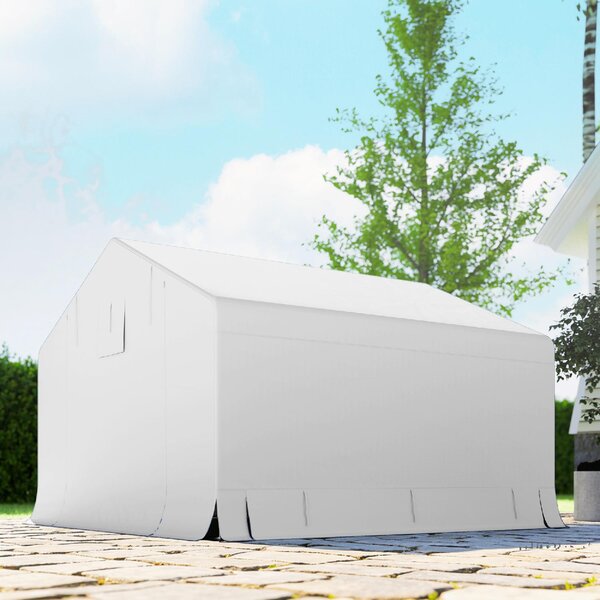 VivaGarden Gazebo da Giardino Tenda Garage Moto Bici 3x3 mt in Metallo/Tessuto Chiuso con Porta Avvolgibile colore Bianco