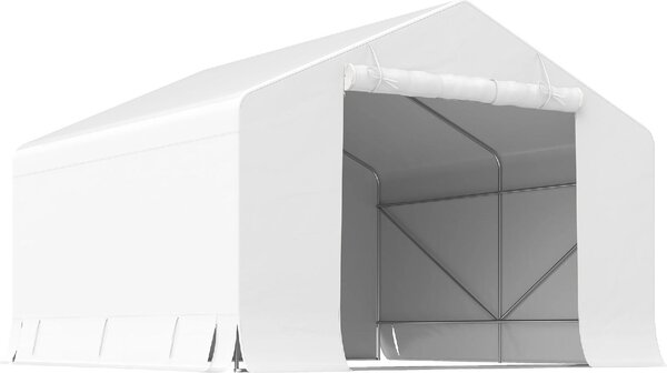 VivaGarden Gazebo da Giardino Tenda Garage Moto Bici 3x3 mt in Metallo/Tessuto Chiuso con Porta Avvolgibile colore Bianco