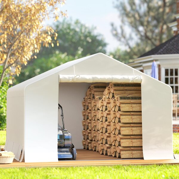 VivaGarden Gazebo da Giardino Tenda Garage Moto Bici 3x3 mt in Metallo/Tessuto Chiuso con Porta Avvolgibile colore Bianco