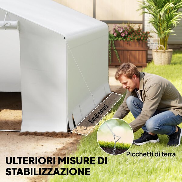 VivaGarden Gazebo da Giardino Tenda Garage Moto Bici 3x3 mt in Metallo/Tessuto Chiuso con Porta Avvolgibile colore Bianco