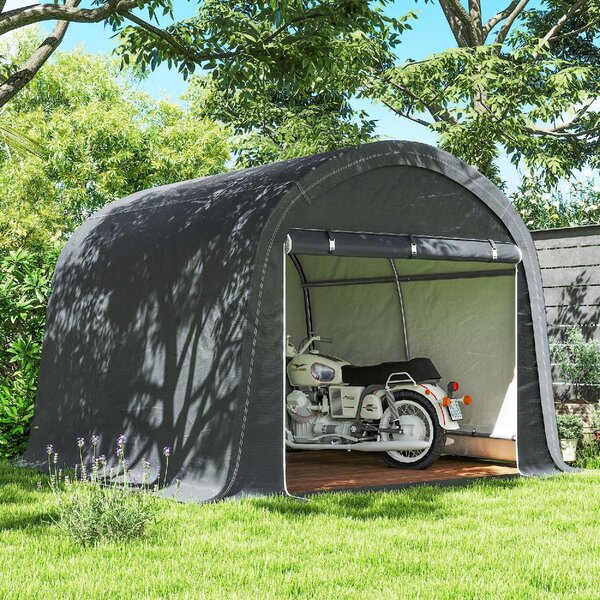 VivaGarden Gazebo da Giardino Tenda Garage Moto Bici 3x3 mt in Acciaio/Tessuto Chiuso con Porta Avvolgibile colore Grigio