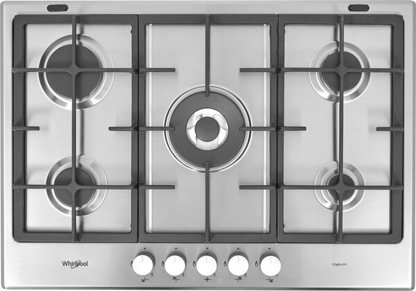 Whirlpool GMR 7522/IXL Piano Cottura 5 Fuochi a Gas 75 cm Griglie in Ghisa (1 Bruciatore Doppia Corona) colore Inox