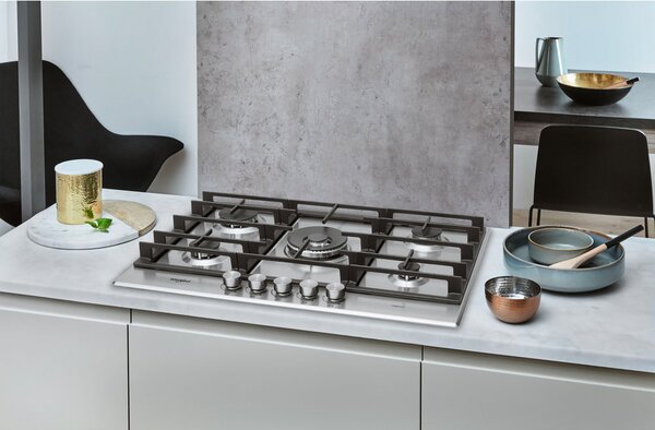 Whirlpool GMR 7522/IXL Piano Cottura 5 Fuochi a Gas 75 cm Griglie in Ghisa (1 Bruciatore Doppia Corona) colore Inox