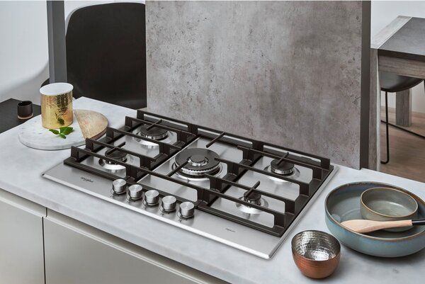 Whirlpool GMR 7522/IXL Piano Cottura 5 Fuochi a Gas 75 cm Griglie in Ghisa (1 Bruciatore Doppia Corona) colore Inox