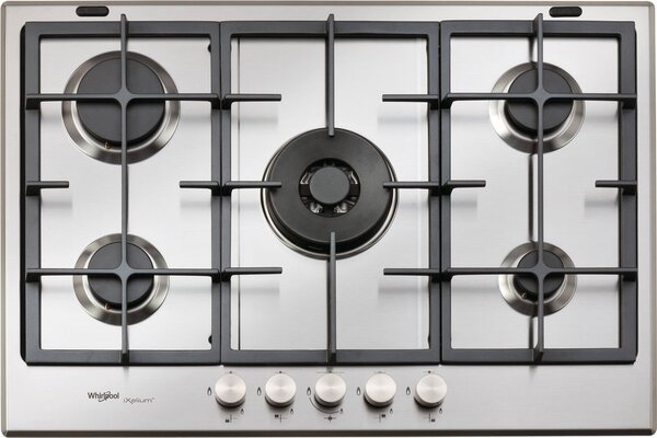 Whirlpool GMR 7522/IXL Piano Cottura 5 Fuochi a Gas 75 cm Griglie in Ghisa (1 Bruciatore Doppia Corona) colore Inox