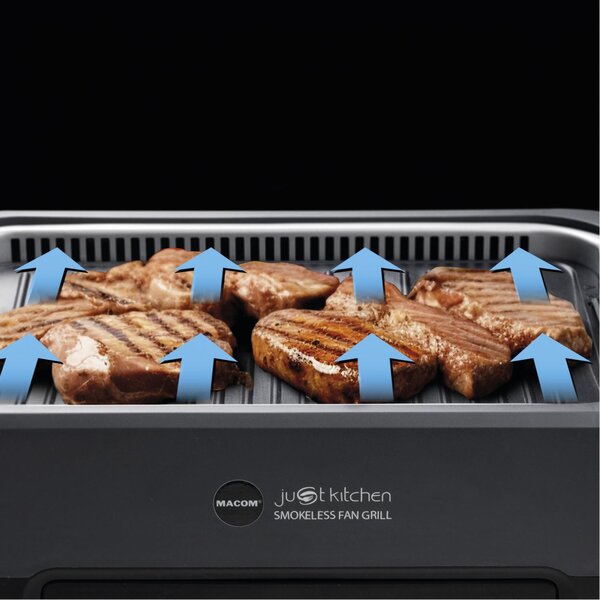 MACOM Griglia Elettrica di Contatto Grill con Aspirazione d'Aria Combinata Potenza 1500 Watt colore Nero - 849 Smokeless Fan Grill Just Kitchen
