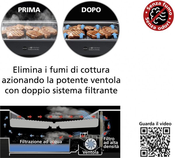 MACOM Griglia Elettrica di Contatto Grill con Aspirazione d'Aria Combinata Potenza 1500 Watt colore Nero - 849 Smokeless Fan Grill Just Kitchen