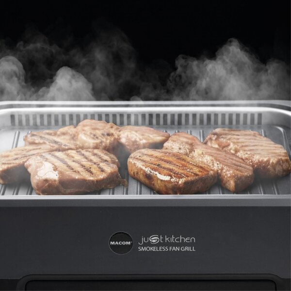 MACOM Griglia Elettrica di Contatto Grill con Aspirazione d'Aria Combinata Potenza 1500 Watt colore Nero - 849 Smokeless Fan Grill Just Kitchen
