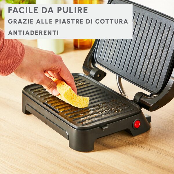 Moulinex Griglia Elettrica Grill Potenza 1000W con Piastre Antiaderenti e Vassoio Raccogligocce colore Nero/Inox Inicio Compact - GI270D10