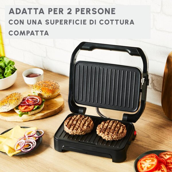 Moulinex Griglia Elettrica Grill Potenza 1000W con Piastre Antiaderenti e Vassoio Raccogligocce colore Nero/Inox Inicio Compact - GI270D10