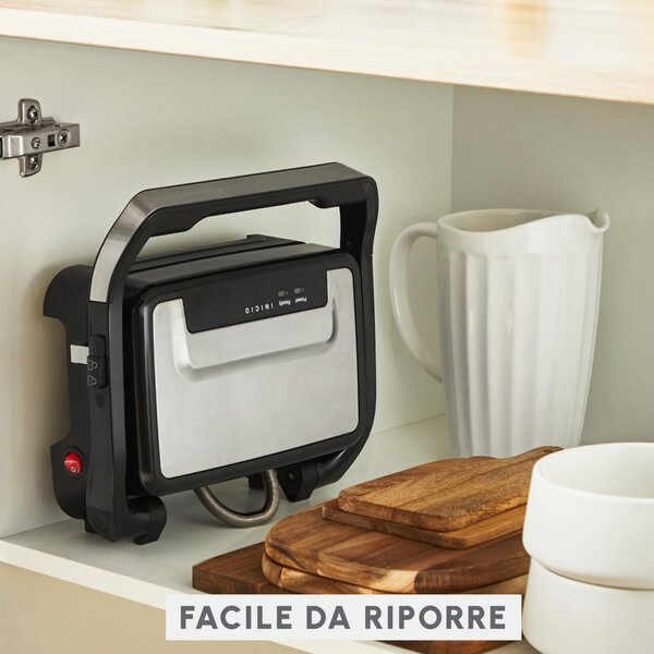 Moulinex Griglia Elettrica Grill Potenza 1000W con Piastre Antiaderenti e Vassoio Raccogligocce colore Nero/Inox Inicio Compact - GI270D10