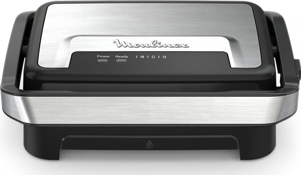 Moulinex Griglia Elettrica Grill Potenza 1000W con Piastre Antiaderenti e Vassoio Raccogligocce colore Nero/Inox Inicio Compact - GI270D10