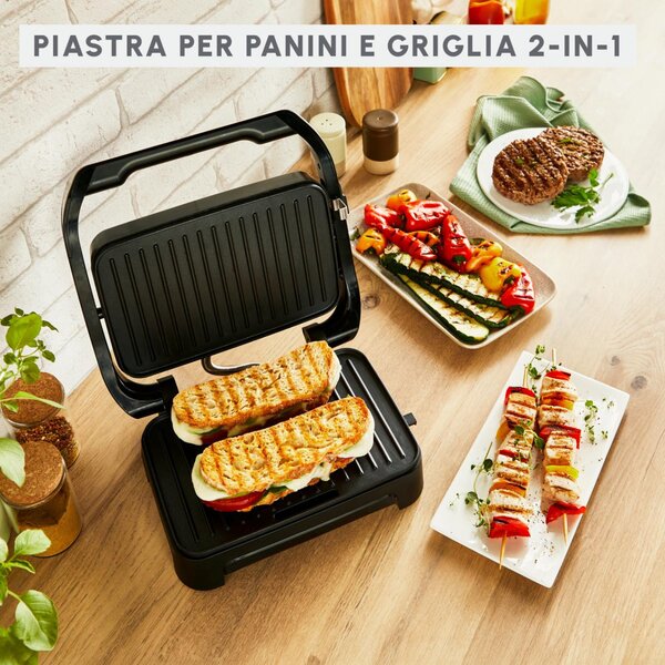 Moulinex Griglia Elettrica Grill Potenza 1000W con Piastre Antiaderenti e Vassoio Raccogligocce colore Nero/Inox Inicio Compact - GI270D10