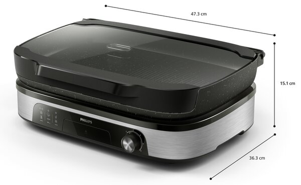 Philips Griglia Elettrica Potenza 2400 Watt con Piastre Antiaderenti e Termostato Regolabile colore Nero e Acciaio Inox - HD6212/90