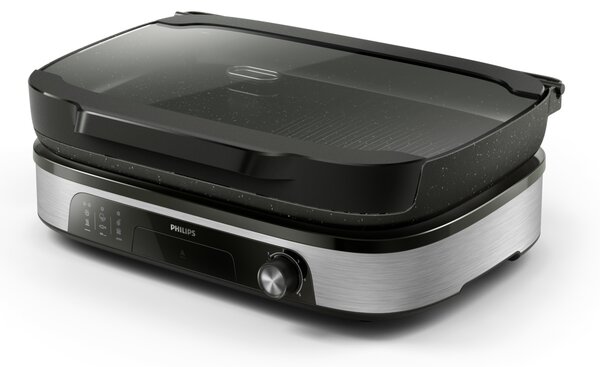 Philips Griglia Elettrica Potenza 2400 Watt con Piastre Antiaderenti e Termostato Regolabile colore Nero e Acciaio Inox - HD6212/90