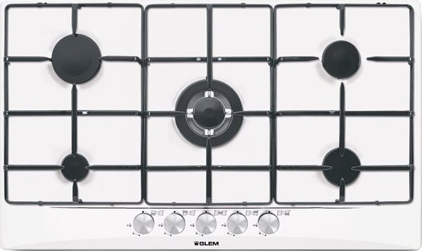 Glem Gas GT955WH Piano Cottura 5 Fuochi a Gas 90 cm colore Bianco