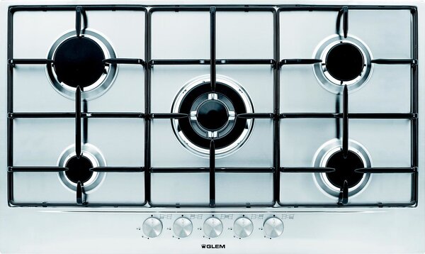 Glem Gas GT955IX Piano Cottura 5 Fuochi a Gas 90 cm (1 Bruciatore Tripla Corona) colore Inox
