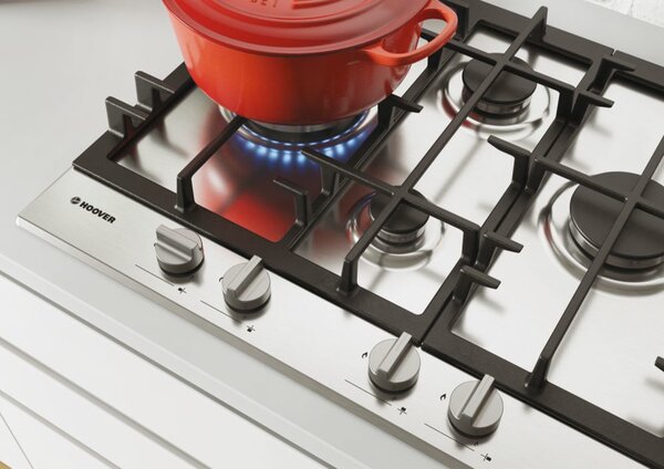 Hoover H-HOB 300 GAS Piano Cottura 4 Fuochi a Gas Larghezza 60 cm in Acciaio Inox colore Inox - HHG6D5WK3X