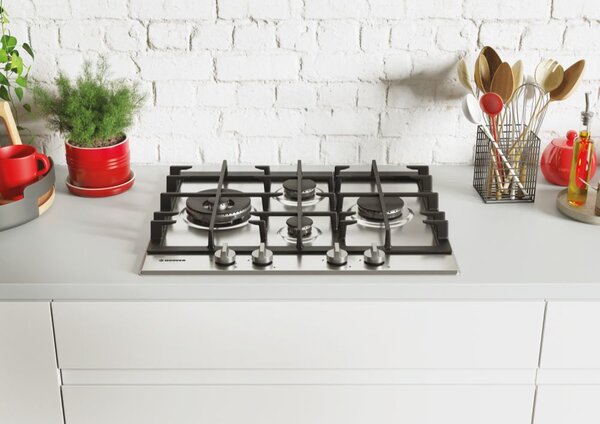 Hoover H-HOB 300 GAS Piano Cottura 4 Fuochi a Gas Larghezza 60 cm in Acciaio Inox colore Inox - HHG6D5WK3X