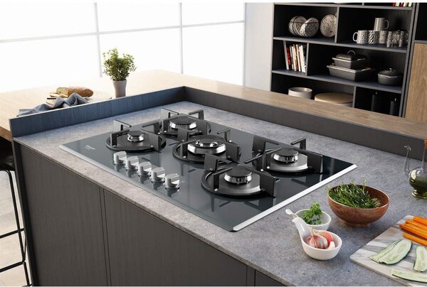 Hotpoint Ariston HAGD 72S/MR Piano Cottura 5 Fuochi a Gas 73 cm colore Nero Specchio