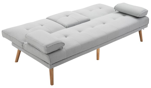 HOMCOM Divano Letto Clic Clac a 3 Posti con 2 Braccioli Staccabili e Imbottitura spessa, Tavolino a Ribalta con Portabicchieri, Grigio | Aosom Italy