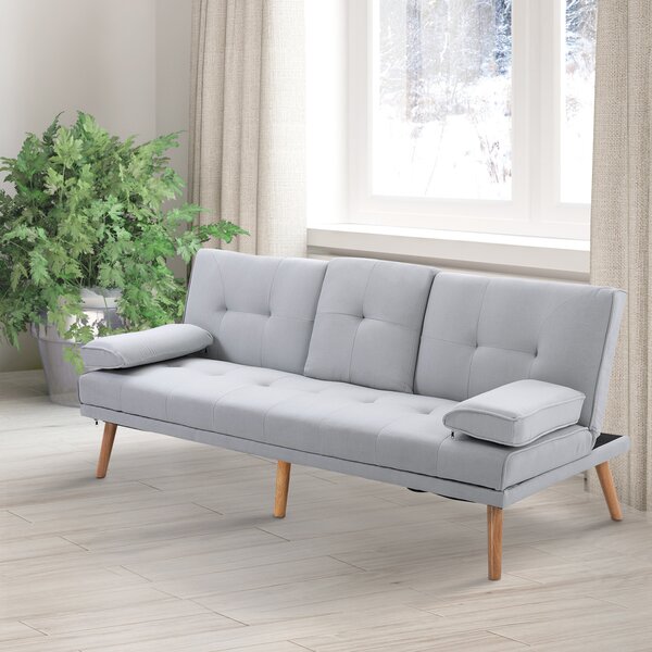 HOMCOM Divano Letto Clic Clac a 3 Posti con 2 Braccioli Staccabili e Imbottitura spessa, Tavolino a Ribalta con Portabicchieri, Grigio | Aosom Italy
