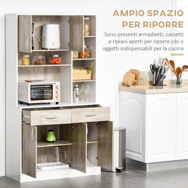 HOMCOM Credenza Cucina Multifunzione in Legno, con Cassetti e Vani Aperti, Stile Moderno, 100x39x181,5 cm, Bianco | Aosom Italy