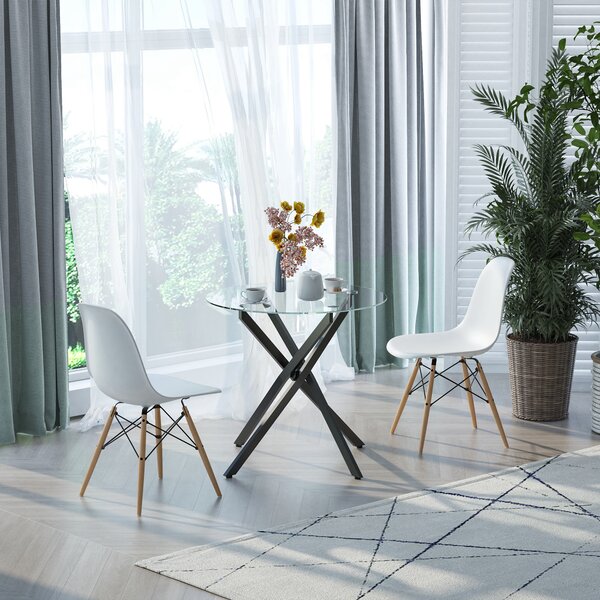 HOMCOM Tavolo Rotondo in Vetro e Gambe Incrociate in Metallo, Tavolino Moderno per Soggiorno e Studio, 80x80x75cm, Nero|Aosom