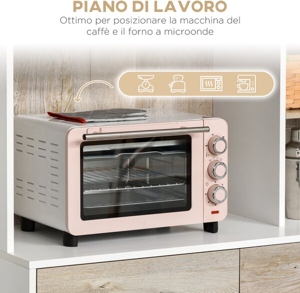 HOMCOM Credenza Cucina Multifunzione in Legno, con Cassetti e Vani Aperti, Stile Moderno, 100x39x181,5 cm, Bianco | Aosom Italy