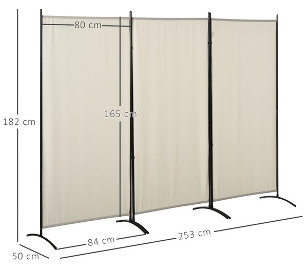 HOMCOM Paravento Separé da Interno a 3 Pannelli Pieghevole in Metallo e Poliestere, 253x50x182cm, Beige